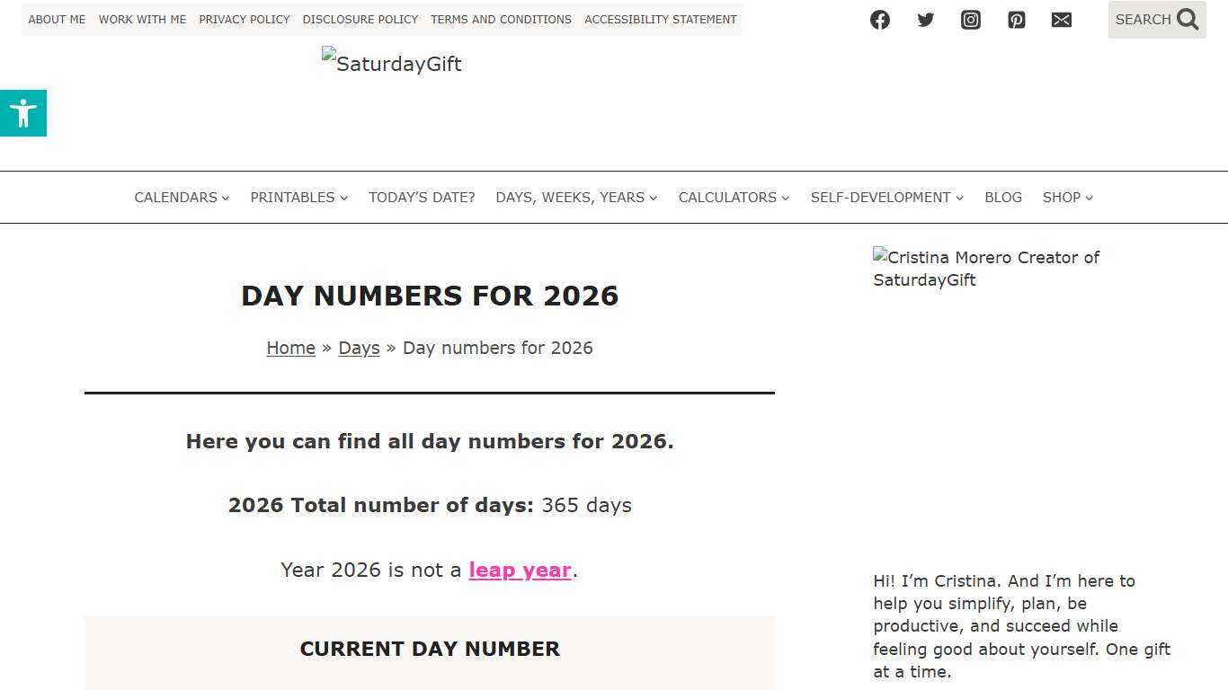 Day numbers for 2026 - What day is it?